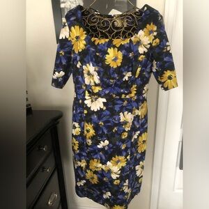 Floral print colorful dress with square neck line